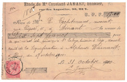 BELGIQUE         Reçu Daté 1900  Etude De Me Constant Jamart Huissier - Documentos