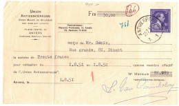 BELGIQUE        Reçu Daté Du 01/08/1951 - Documents