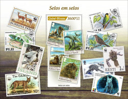 Guinea Bissau 2022, Animals, WWF On Stamps, Birds, Penguin, Seal, Lizard, BF - Songbirds & Tree Dwellers