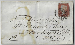 Great Britain 1844 Cover Sent From London To Exeter Stamp Queen Victoria 1 Penny Red Imperforate Corner Letter DI - Lettres & Documents