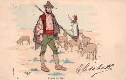 Illustration J. Morin - Le Comté De Nice: Berger, Bergère Et Moutons - Carte Dos Simple - Morin, J.