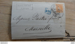 ESPAGNE : Lettre De 1869 Postée De CADIZ Pour MARSEILLE  .....E-26 - Covers & Documents