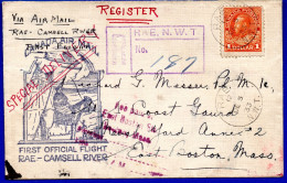 2856.CANADA POSTAL HISTORY, KING GEORGE V $ 1 #122 1933 COVER RAE-CAMSELL RIVER- EAST BOSTON. SCARCE - Eerste Vluchten