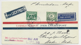 NEDERLAND 5C+2 1/2C LETTRE COVER AVION LUCHTPOST AMSTERDAM 1939 EXPRESS BIJ AIR TO BADEN BADEN - Poste Aérienne