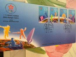 Hong Kong Stamp Sydney Olympic Official Souvenir Cover 28/8/2000 Table Tennis Cycling Tennis Swim Row Run - Covers & Documents