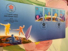 Hong Kong Stamp Sydney Olympic FDC  Cover 27/8/2000 Table Tennis Cycling Tennis Swim Row Run - Lettres & Documents
