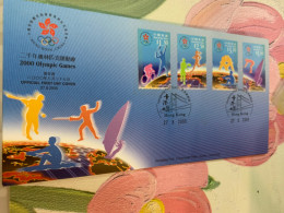 Hong Kong Stamp Sydney Olympic FDC  Cover 27/8/2000 Table Tennis Cycling Tennis Swim Row Run - Lettres & Documents