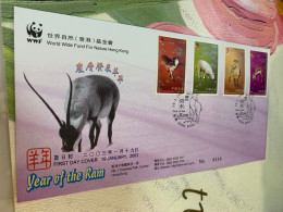 Hong Kong Stamp FDC 2003 New Year Ram WWF - Brieven En Documenten