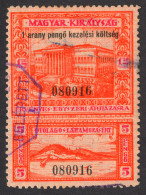 1932 Hungary Consular VISA Revenue Tax LAKE BALATON Tihany Abbey Church Budapest NAT. MUSEUM 1.2 1 Gold Pengő OVERPRINT - Steuermarken