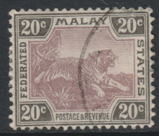 Malaya Federated States FMS Scott 66 - SG69, 1922 Leaping Tiger 20c Used - Federated Malay States