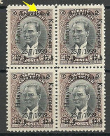 Turkey; 1939 Annexation Of Hatay ERROR "Anavanana Instead Of Anavatana" Block Of 4) - Ungebraucht