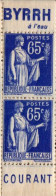 FRANCE - YT N° 365b "TYPE MERCURE EN PAIRE AVEC BANDE PUB" Neuf LUXE**. SEULE PROPOSITION Sous Cette Forme (verticale) - Unused Stamps