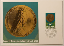 PIECE MONNAIE ET MEDAILLE - PRINCE JEAN ADAM - Carte Philatélique Timbre LIECHTENSTEIN Et Cachet 1er Jour - Münzen (Abb.)