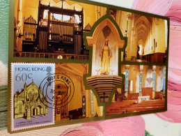 Hong Kong Stamp Roman Cathedral Church Card - Oblitérés