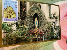 Hong Kong Stamp Roman Cathedral Church Card - Oblitérés