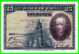 ESPAÑA – BILLETE DE 25 PTAS. AÑO 1928 – SERIE B3,585,879 CONSERVACION INMEJORABLE - 1-2-5-25 Pesetas