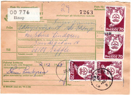 Schweden 1968, MeF 4x70 öre Ökumene Auf Paketkarte V. Ektorp  - Cartas & Documentos