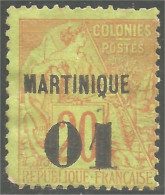 381 Martinique 1888 Colonies Françaises Surchargé 01 Sur 20c Brique Vert MH * Neuf (f3-MAR-11c) - Autres & Non Classés