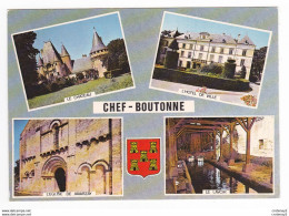 79 CHEF BOUTONNE N°101 En 4 Vues Et Blason Lavoir Château Eglise De Javarzay Hôtel De Ville En 1975 - Chef Boutonne