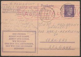 EP Poskarte 6pf Violet - Càd DUISBURG /28.6.1944 De Prisonnier Dans Camp De Travail Pour VERVIERS - Repiqué "Der Führer  - Oorlog 40-45 (Brieven En Documenten)