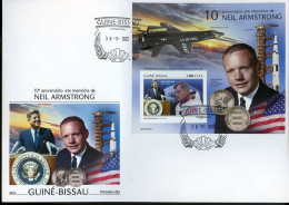 Guinea Bissau 2022, Space, Armstrong, Kennedy, BF In FDC - Kennedy (John F.)