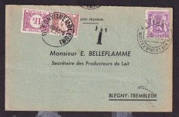 DDFF 854 --  Carte Privée (Producteurs De Lait) TP Petit Sceau VISE 1951 Vers BLEGNY TREMBLEUR - Taxée 1 F 40 C - Brieven En Documenten