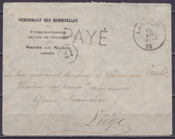 LSC (sans Contenu) "Pensionnat Des Demoiselles / Sœurs De Marie" - Port "PAYE" Oblit. Fortune LANDEN /12 XII (1918) Pour - Fortune Cancels (1919)