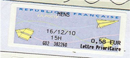 VIGNETTE ETIQUETTE DE GUICHET SUR ENVELOPPE ENTIÈRE - " MENS " (_E450) - 2000 Type « Avions En Papier »