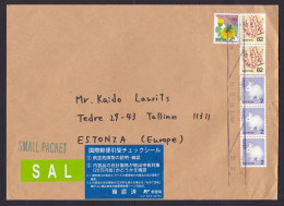 Japan: SAL Cover To Estonia, 2014, 6 Stamps, Flower, Rabbit, CN22 Customs Label At Back (traces Of Use) - Briefe U. Dokumente