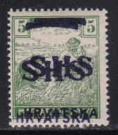 Yugoslavia SHS 1918 Issue For Croatia, Definitive Of 5f, Error-double Overprint, MNH Michel 68. - Nuovi