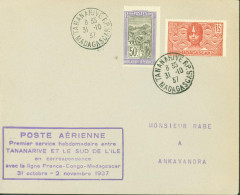 Madagascar Cachet Poste Aérienne 1er Service Hebdomadaire Entre Tananarive & Sud De L'ile - Airmail