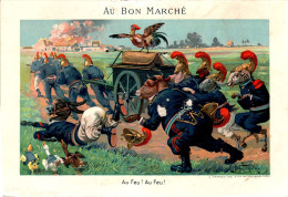 Chromo Au Bon Marché CHA-1 - N°1 Au Feu ! Au Feu ! - Animaux Humanisés Animali Personificati Cochon Âne En B.Etat - Au Bon Marché