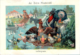 Chromo Au Bon Marché CHA-1 - N°3 La Baignade - Animaux Humanisés Animali Personificati Cochon Canard Âne En B.Etat - Au Bon Marché