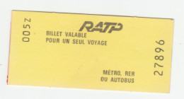 Ticket De Métro Spécial Neuf à Tarif Réduit Années 90 "Sapeur-pompiers De Paris" RATP - Métropolitain De Paris - Europe