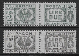 Italia Italy 1945 Luogotenenza Pacchi Postali Senza Fasci 2val Sa N.61,63 Nuovi MH * - Postal Parcels