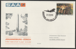 1985, SAA, Erstflug, Johannesburg South Africa - Zürich - Poste Aérienne