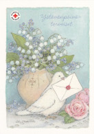 Postal Stationery - Flowers - Roses - Dove Holding An Envelope - Red Cross - Suomi Finland - Postage Paid - Entiers Postaux