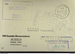 DDR: Brief Mit ZKD-Kasten-Stpl. U Kontroll-Stpl "Richtige Anschrift.." Von VEB Deutsche Binnereederei 102 Berlin V5.4.67 - Zentraler Kurierdienst