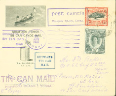 Tin Can Canoe Niuafoʻou Island Tonga CAD 2 JAN 1937 Enveloppe Illustrée Cachet Outward Tin Can Mail - Tonga (...-1970)