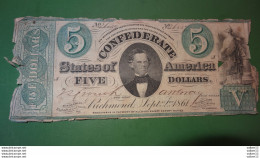 ETATS UNIS: Confederates States Of America. N° 26037, 5 Dollars. Date 02/09/1861 ........ Env.2 - Valuta Della Confederazione (1861-1864)