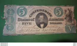 ETATS UNIS: Confederates States Of America. N° 26037, 5 Dollars. Date 02/09/1861 ........ Env.2 - Confederate Currency (1861-1864)