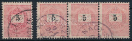 O 1889 5kr Hármascsík Nagy Méretű értékjelzéssel + Normál / Stripe Of 3 With Hugh Number - Altri & Non Classificati