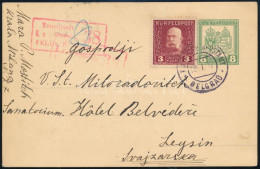 1917 Díjkiegészített Díjjegyes, Cenzúrázott Levelezőlap Svájcba / Censored PS-card With Additional Franking To Switzerla - Autres & Non Classés