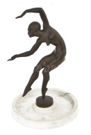 Kerényi Jenő (1908-1975): Táncosnő (Táncoló Art Deco Nőalak), 1929-30 Körül. Patinázott Bronz, Márvány Talapzaton, Jelze - Other & Unclassified
