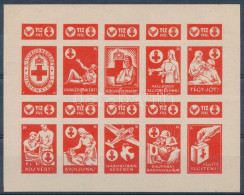 ~1942 Vöröskereszt 10f Vágott Adománybélyeg 10-es Kisívben / Hungarian Imperforated Charity Stamp In Mini Sheet Of 10 - Non Classés