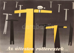 Cca 1960-1970 Az úttesten Rollereztek... Figyelemfelhívó, Balesetmegóvó Propaganda Plakát, Terv Nyomda, 23x33 Cm - Autres & Non Classés
