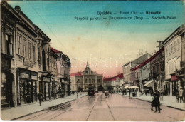 * T2/T3 Újvidék, Novi Sad; Püspöki Palota, Villamos, Böhm Ignác üzlete / Bishop's Palace, Tram, Shops (fl) - Unclassified