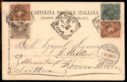 Regno - Umberto I - Cartolina Affrancata Con La Serie Completa Stemma Di Savoia (65 + 66 Due + 67) Da Bari A Romanshorn  - Sonstige & Ohne Zuordnung