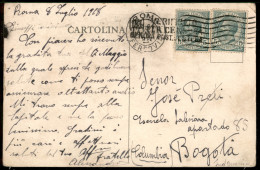 Regno - Vittorio Emanuele III - Cartolina Affrancata Con Due 5 Cent Leoni (81) Da Roma 8.7.28 Per Bogotà - Non Comune - Otros & Sin Clasificación