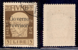 Occupazioni I Guerra Mondiale - Fiume - 1921 - 5 Lire Governo Provvisorio (162) Usato (135) - Otros & Sin Clasificación